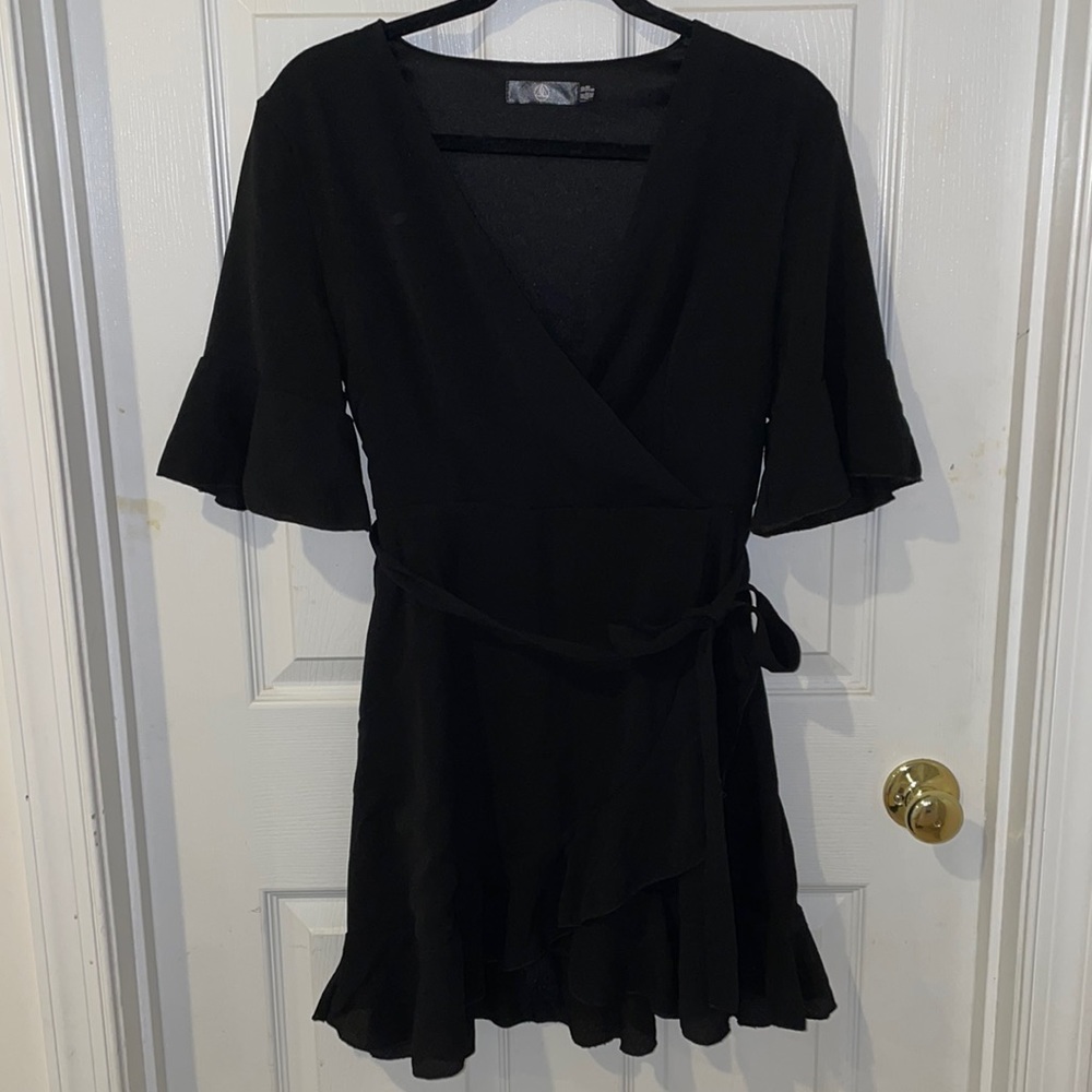 Black wrap ruffle dress
